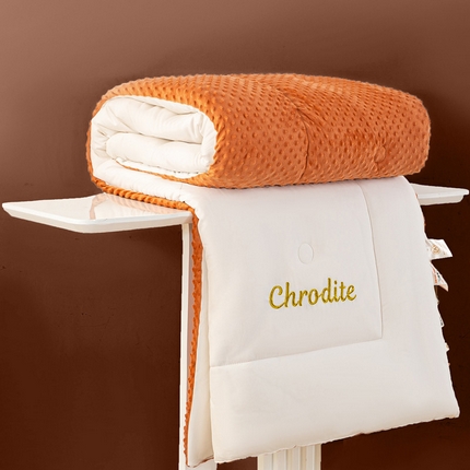 91家纺网 家纺一手货源 找家纺 憨豆家纺 2025新款棉麻刺绣豆豆绒大豆被保暖冬被加绒春秋被芯直播爆款被子 火欧橙