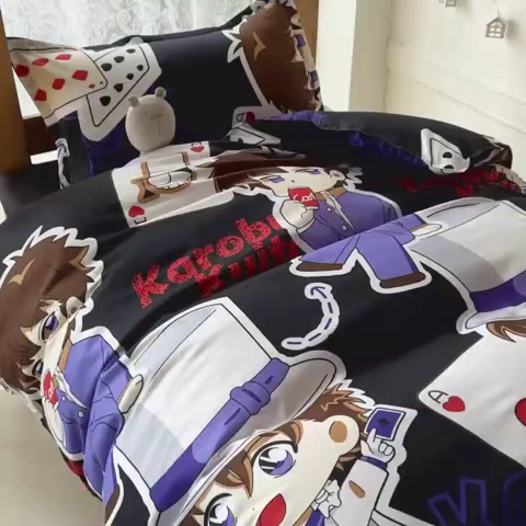 91家纺网 家纺一手货源 找家纺 乐居坊 2024新款亲肤棉美棉芦荟棉四件套学生宿舍床（8月）  黑羽快斗