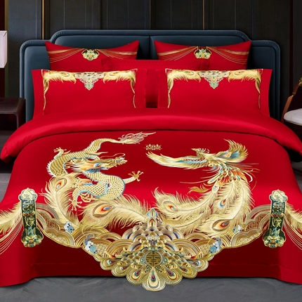 91家纺网 家纺一手货源 找家纺 （总）2025新款长绒棉长绒棉贡缎提花款新中式古典韵味精美刺绣婚庆四件套多件套