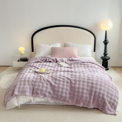 羋多（原穆琪）2024新款高克重牛奶绒仿兔毛泡泡毛毯双面绒床单办公室多功能盖毯午睡沙发毯披肩毯 烟紫