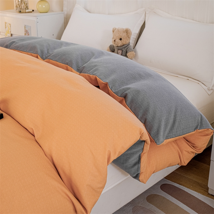 91家纺网 家纺一手货源 找家纺 宝时兰 2025新款加厚纯棉单被套生态磨毛全棉纯色双拼ab版被套单件 双拼-桔灰