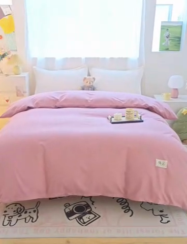 91家纺网 家纺一手货源 找家纺 宝时兰 2025新款加厚纯棉单被套生态磨毛全棉纯色双拼ab版被套单件 纯色-粉色