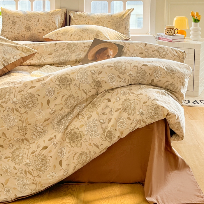 91家纺网 家纺一手货源 找家纺 千朵 2024新款全棉磨毛四件套 花颜