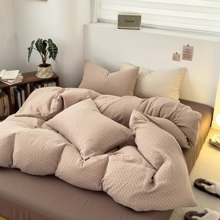 91家纺网 家纺一手货源 找家纺 洋铭区（原狠狠爱） 2024新款皱皱纱四件套 黑灰波点