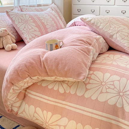 高克重上色立体雕花牛奶绒着色烂花四件套宝宝绒婴儿绒秋冬加厚法兰绒珊瑚绒三件套 晚意-粉