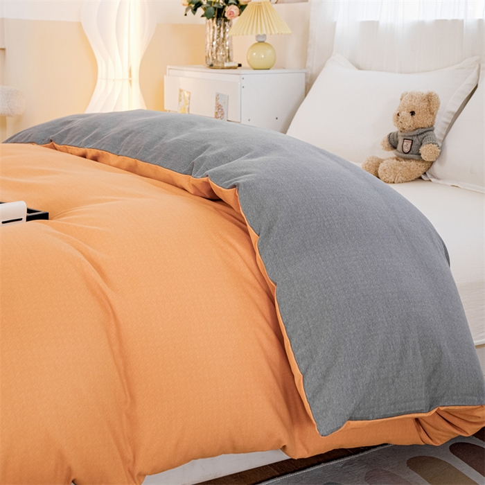91家纺网 家纺一手货源 找家纺 宝时兰 2025新款加厚纯棉单被套生态磨毛全棉纯色双拼ab版被套单件 双拼-桔灰