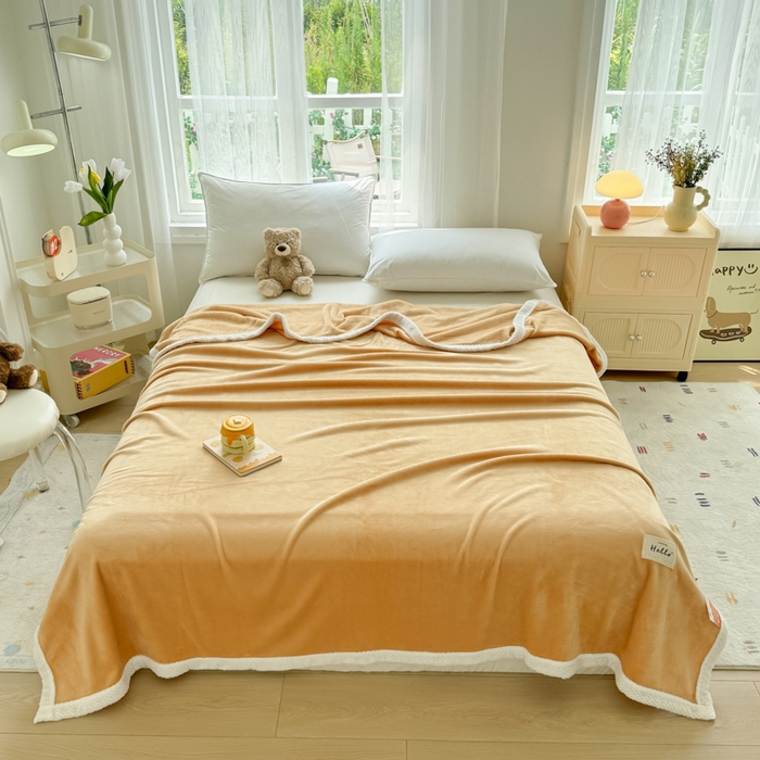 91家纺网 家纺一手货源 找家纺 侨鑫 2024新款高克重牛奶绒纯色毛毯 黄色