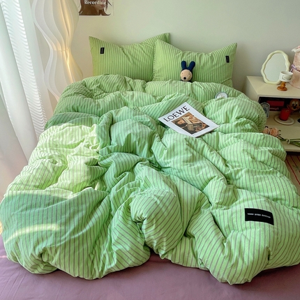 呗旺鹿 2024新款A类全棉色织水洗棉马卡龙系列四件套 可乐绿紫