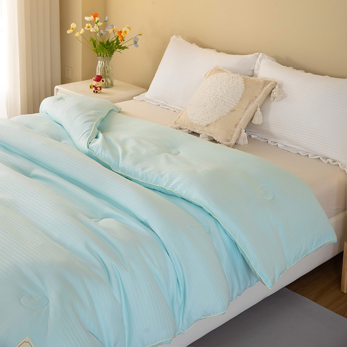 91家纺网 家纺一手货源 找家纺 森璐家纺 2024新款原棉提花大豆被 水绿