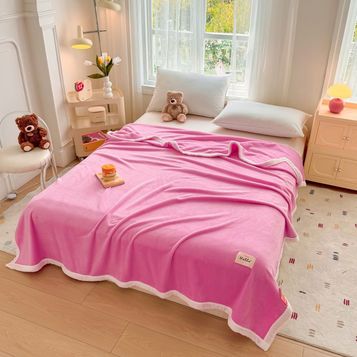 91家纺网 家纺一手货源 找家纺 侨鑫 2024新款高克重牛奶绒纯色毛毯 粉色