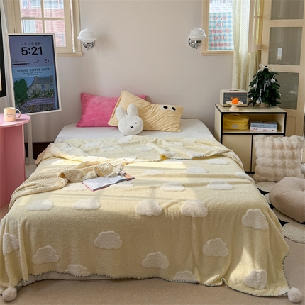 91家纺网 家纺一手货源 找家纺 （总）柚子YOUTH 2024新款毛球款云柔提花双面毯