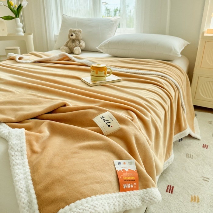 91家纺网 家纺一手货源 找家纺 侨鑫 2024新款高克重牛奶绒纯色毛毯 黄色