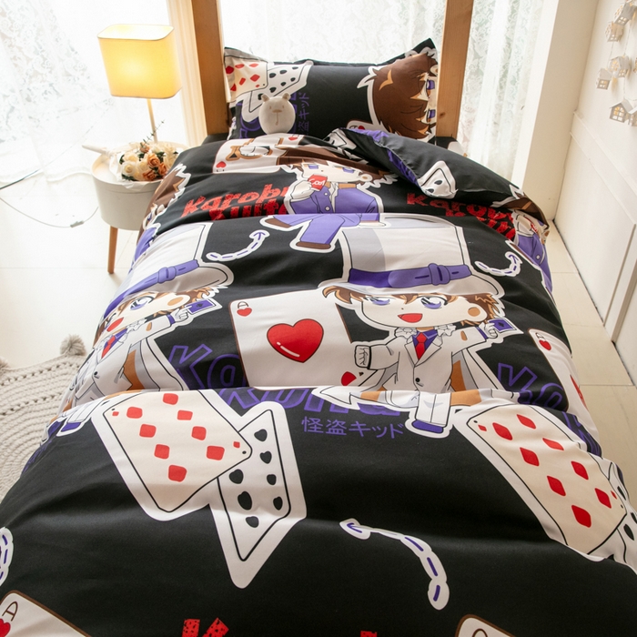 91家纺网 家纺一手货源 找家纺 乐居坊 2024新款亲肤棉美棉芦荟棉四件套学生宿舍床（8月）  黑羽快斗