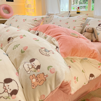 铭宣家居 2024新款7斤小清新高克重牛奶绒印花四件套床单床笠款 秘密花园