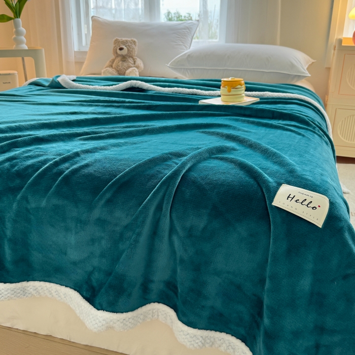 91家纺网 家纺一手货源 找家纺 侨鑫 2024新款高克重牛奶绒纯色毛毯 深蓝