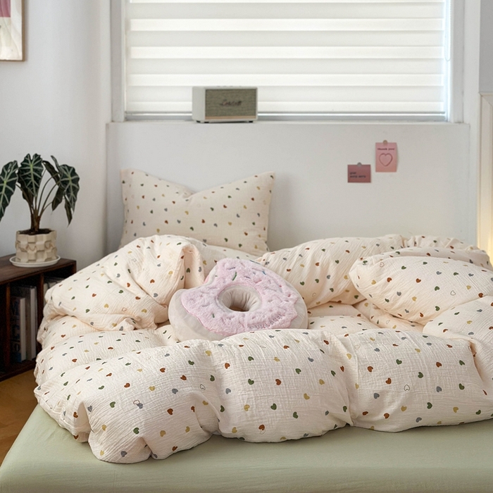 91家纺网 家纺一手货源 找家纺 洋铭区（原狠狠爱） 2024新款皱皱纱四件套 油画爱心