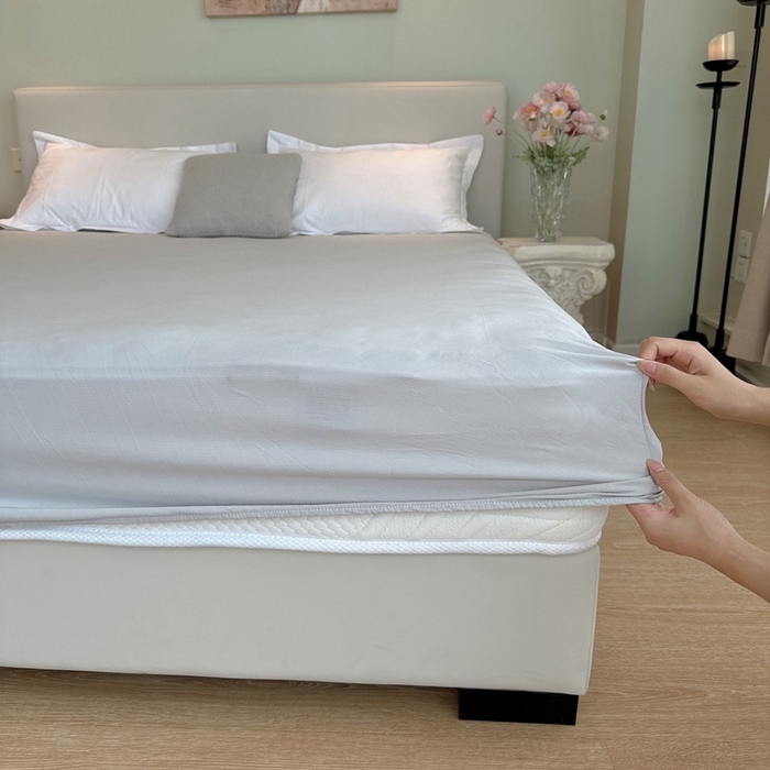 91家纺网 家纺一手货源 找家纺 兜米家居 2024新款云柔针织棉单床笠 浅灰色