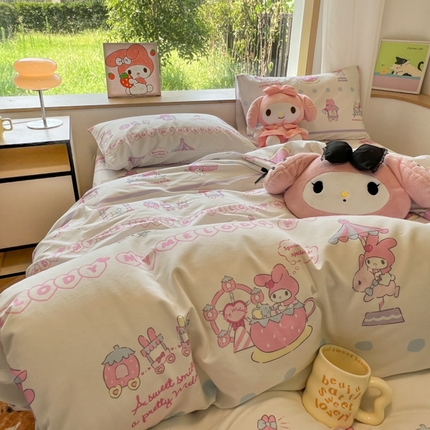 91家纺网 家纺一手货源 找家纺 （总）暮思家居 2024新款三丽鸥正版授权纯棉数码印花生态全棉磨毛系列四件套--四件套