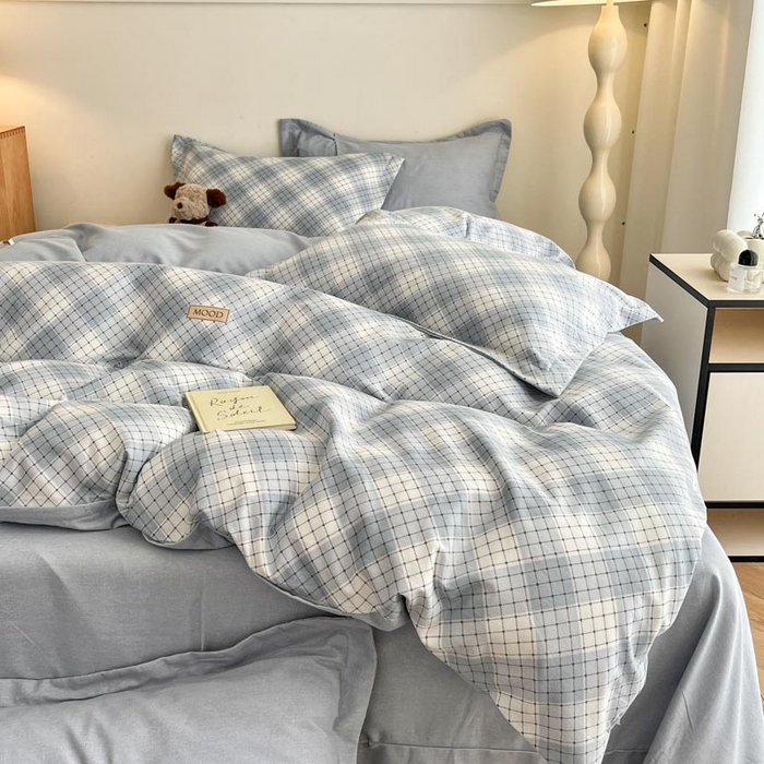 91家纺网 家纺一手货源 找家纺 新印象 2025新款全棉生态磨毛印花四件套苏米浅蓝格