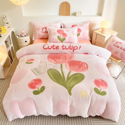 91家纺网 家纺一手货源 找家纺 （总）2024新款A类高克重牛奶绒大版印花保暖四件套