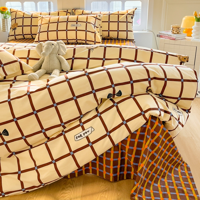 91家纺网 家纺一手货源 找家纺 千朵 2024新款全棉磨毛四件套 幸运熊