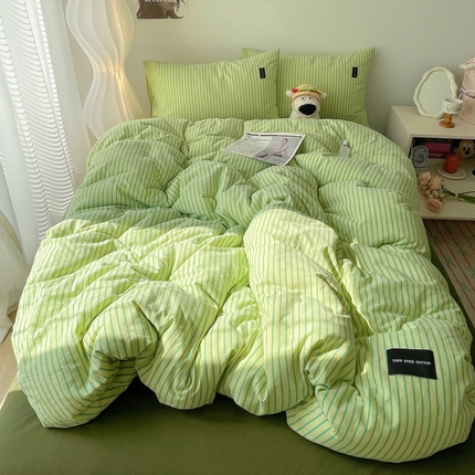 呗旺鹿 2024新款A类全棉色织水洗棉马卡龙系列四件套 可乐青柠