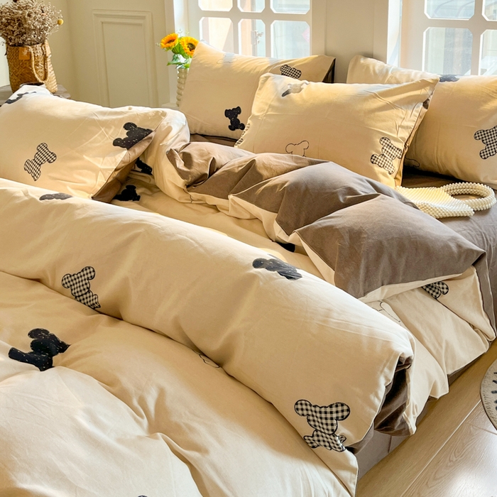 91家纺网 家纺一手货源 找家纺 千朵 2024新款全棉磨毛四件套 懒萌