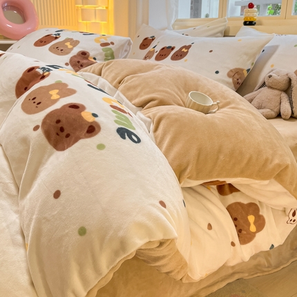 铭宣家居 2024新款7斤小清新高克重牛奶绒印花四件套床单床笠款 欢乐颂