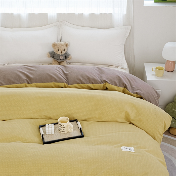 91家纺网 家纺一手货源 找家纺 宝时兰 2025新款加厚纯棉单被套生态磨毛全棉纯色双拼ab版被套单件 双拼-黄卡