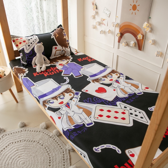 91家纺网 家纺一手货源 找家纺 乐居坊 2024新款亲肤棉美棉芦荟棉四件套学生宿舍床（8月）  黑羽快斗