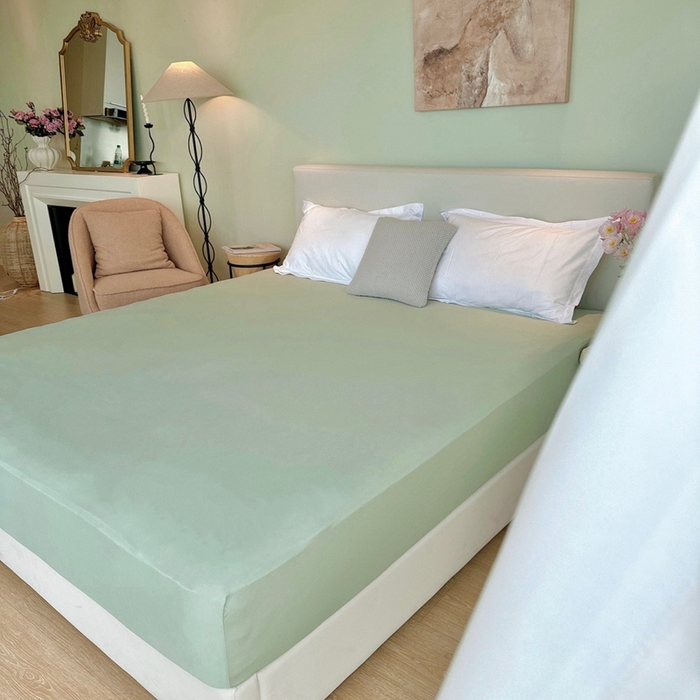 91家纺网 家纺一手货源 找家纺 兜米家居 2024新款云柔针织棉单床笠 浅绿色