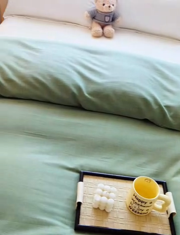91家纺网 家纺一手货源 找家纺 宝时兰 2025新款加厚纯棉单被套生态磨毛全棉纯色双拼ab版被套单件 纯色-绿色