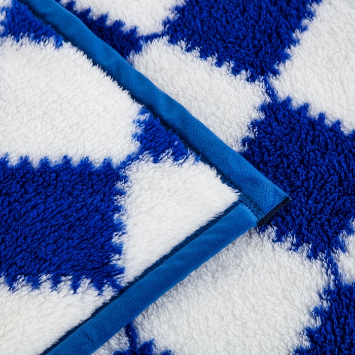 91家纺网 家纺一手货源 找家纺 一左一右 2024新款320g高克重加厚格子摇粒绒毛毯舒棉绒盖毯多功能毯子外贸跨境电商 蓝色格