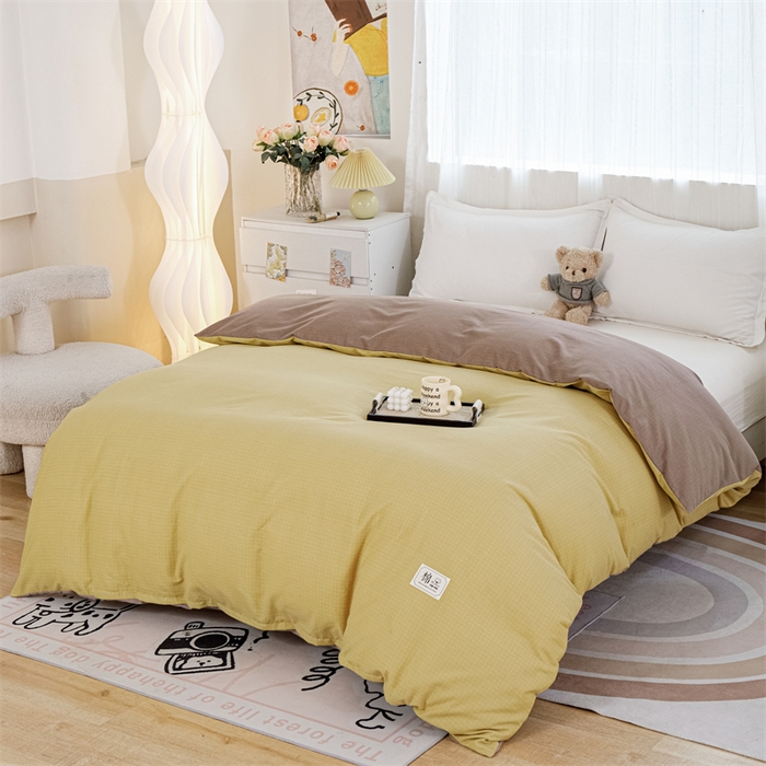 91家纺网 家纺一手货源 找家纺 宝时兰 2025新款加厚纯棉单被套生态磨毛全棉纯色双拼ab版被套单件 双拼-黄卡