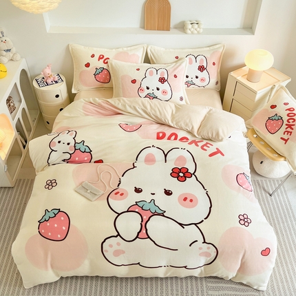 91家纺网 家纺一手货源 找家纺 （总）2024新款A类高克重牛奶绒大版印花保暖四件套