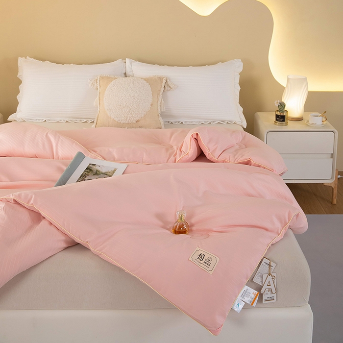 91家纺网 家纺一手货源 找家纺 森璐家纺 2024新款原棉提花大豆被 粉玉