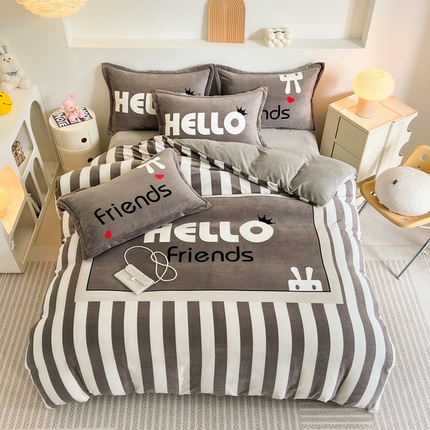 2024新款A类高克重牛奶绒大版印花保暖四件套 时尚生活