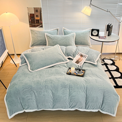 2024新款A类高克重3D立体雕花牛奶绒保暖系列套件单品-被套 花雕蓝