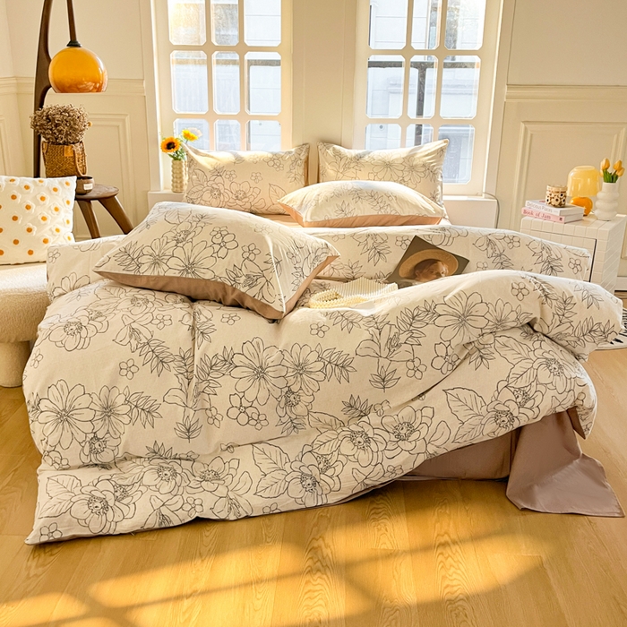 91家纺网 家纺一手货源 找家纺 千朵 2024新款全棉磨毛四件套 菲妮