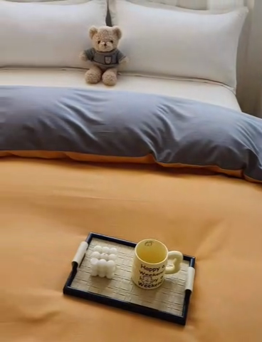 91家纺网 家纺一手货源 找家纺 宝时兰 2025新款加厚纯棉单被套生态磨毛全棉纯色双拼ab版被套单件 双拼-桔灰