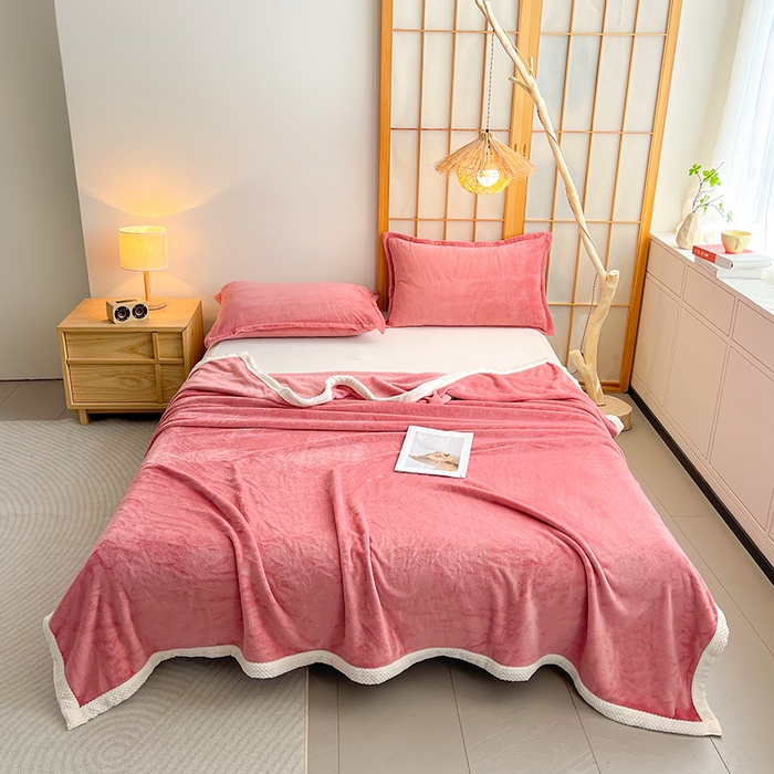 91家纺网 家纺一手货源 找家纺 千荨 2024新款亲肤舒适高克重双面牛奶绒纯色毛毯 牛奶绒-豆沙