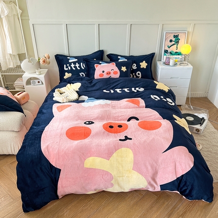 91家纺网 家纺一手货源 找家纺 （总）2024新款A类高克重牛奶绒大版印花保暖四件套