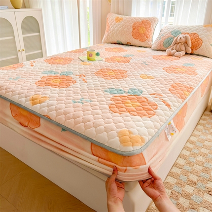 91家纺网 家纺一手货源 找家纺 康纳利 2024新款A类抗菌加厚牛奶绒印花夹棉包边床笠可搭配同款四件套提供买家秀 花语