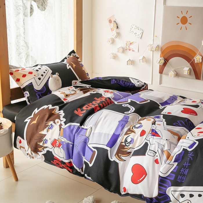 91家纺网 家纺一手货源 找家纺 乐居坊 2024新款亲肤棉美棉芦荟棉四件套学生宿舍床（8月）  黑羽快斗