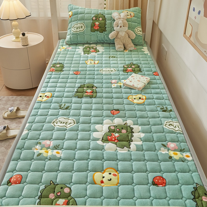 91家纺网 家纺一手货源 找家纺 卡伦家纺 2025新款A类牛奶绒夹棉加厚床垫学生宿舍单人床垫 呆萌恐龙