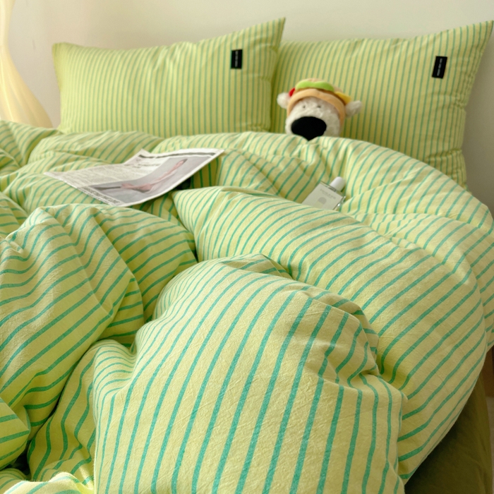 91家纺网 家纺一手货源 找家纺 呗旺鹿 2024新款A类全棉色织水洗棉马卡龙系列四件套 可乐青柠