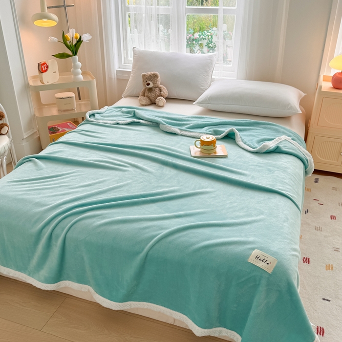 91家纺网 家纺一手货源 找家纺 侨鑫 2024新款高克重牛奶绒纯色毛毯 抹茶绿