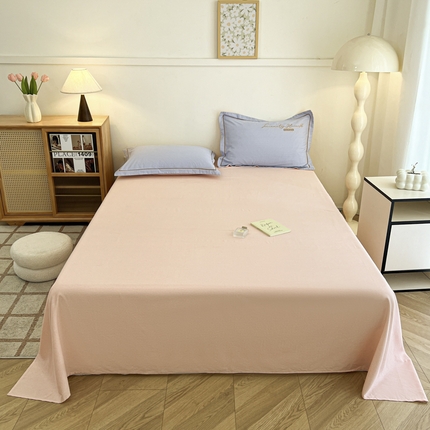 91家纺网 家纺一手货源 找家纺 （总）菲梵家纺 2025新款纯色双拼全棉加厚磨毛刺绣款套单床单（自然光场景）