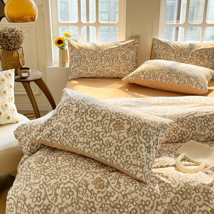 91家纺网 家纺一手货源 找家纺 千朵 2024新款全棉磨毛四件套 摩卡