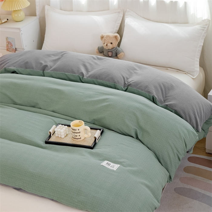 91家纺网 家纺一手货源 找家纺 宝时兰 2025新款加厚纯棉单被套生态磨毛全棉纯色双拼ab版被套单件 双拼-绿灰